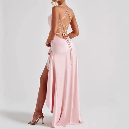 Norvielle Damen Unregelmäßiges Rüschenkleid Rückenausschnitt