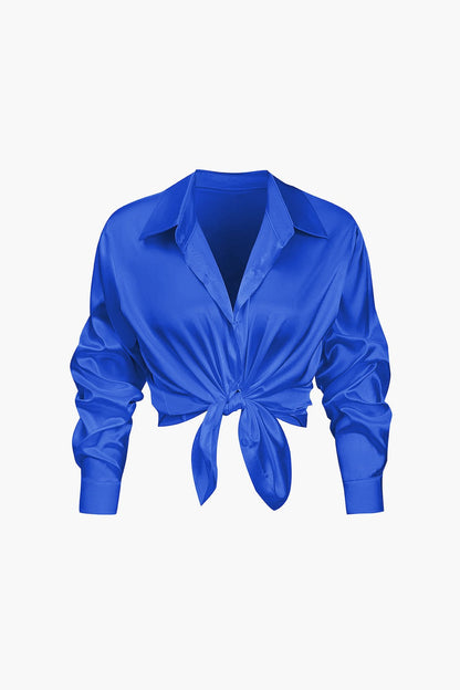 Elegante Damen Langarmbluse Seidiger Satin