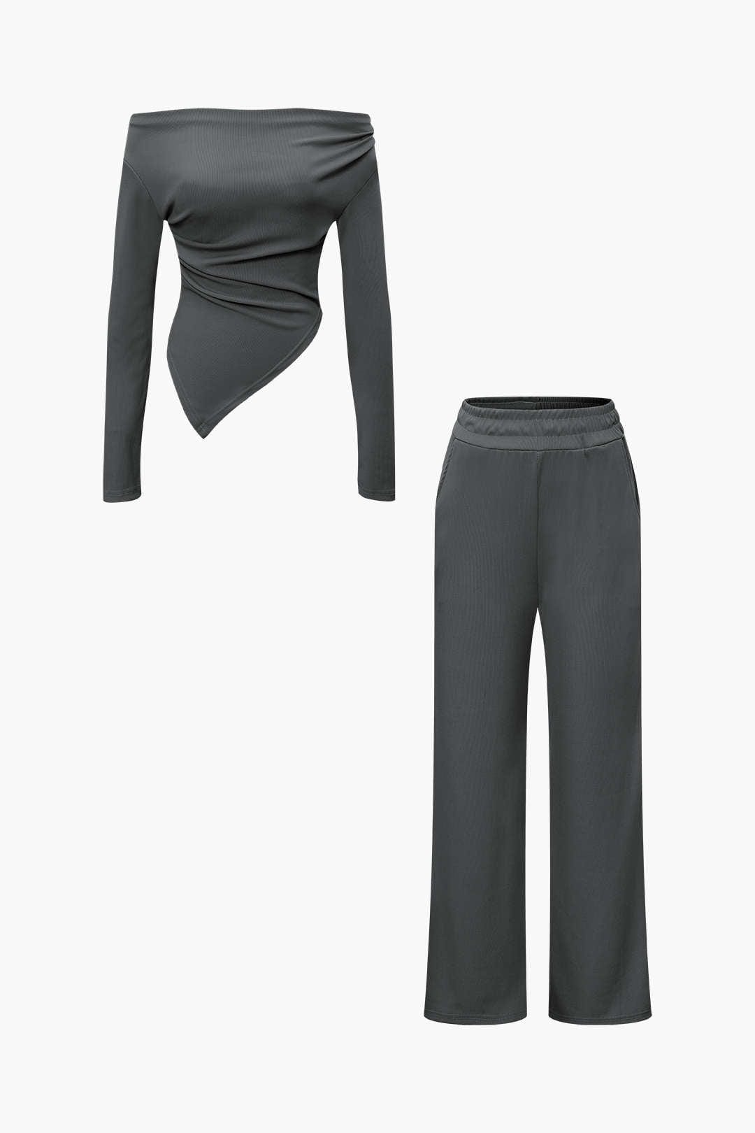 Damen Zweiteiler-Set Asymmetrisches Oberteil Weite Hose