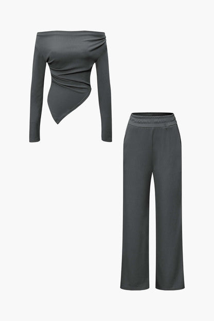 Damen Zweiteiler-Set Asymmetrisches Oberteil Weite Hose