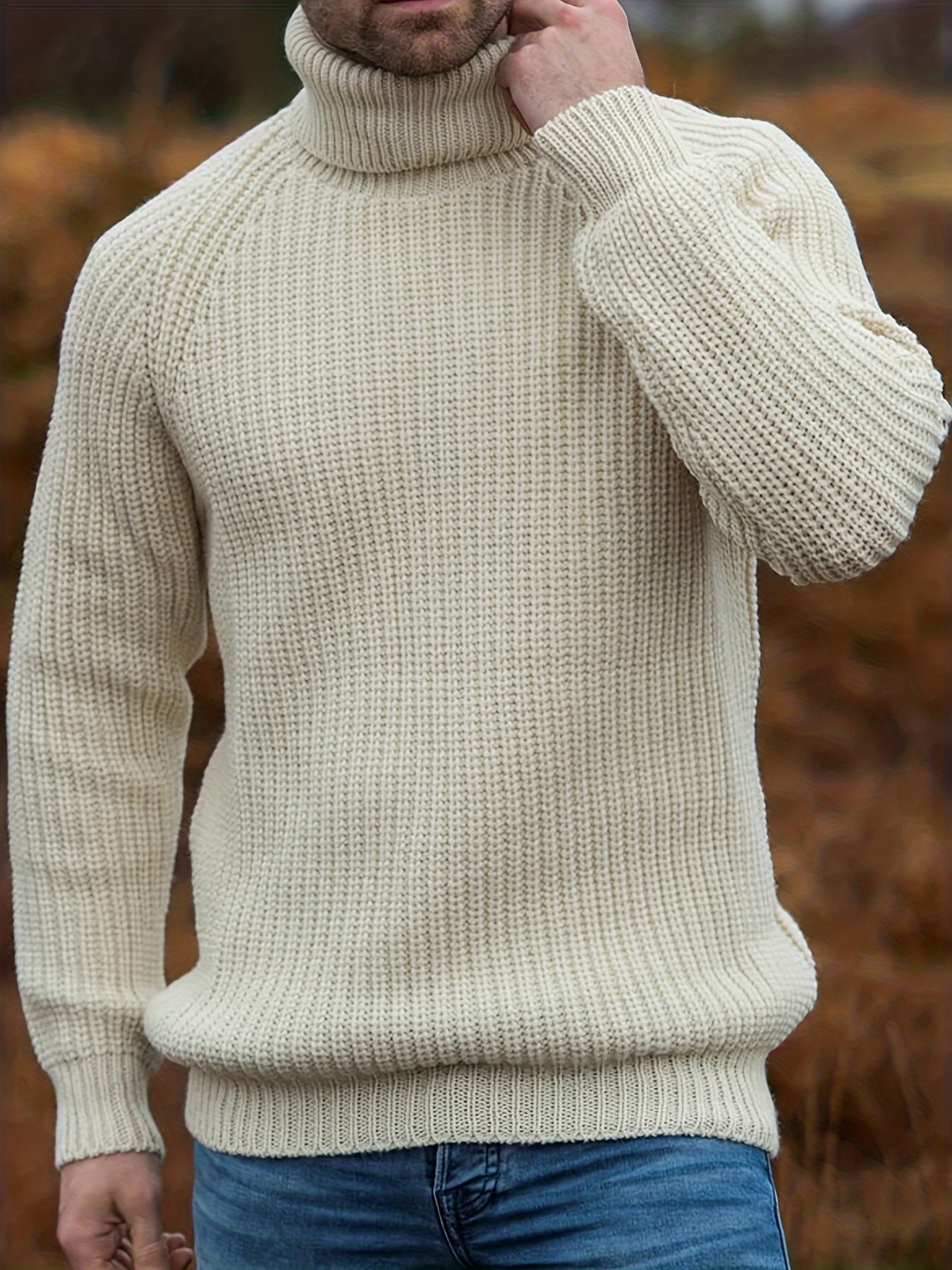 Herren Strickpullover Rollkragen Warm Beige - Norvielle