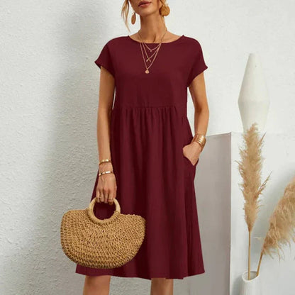 Damen Baumwollkleid Rundhalsausschnitt