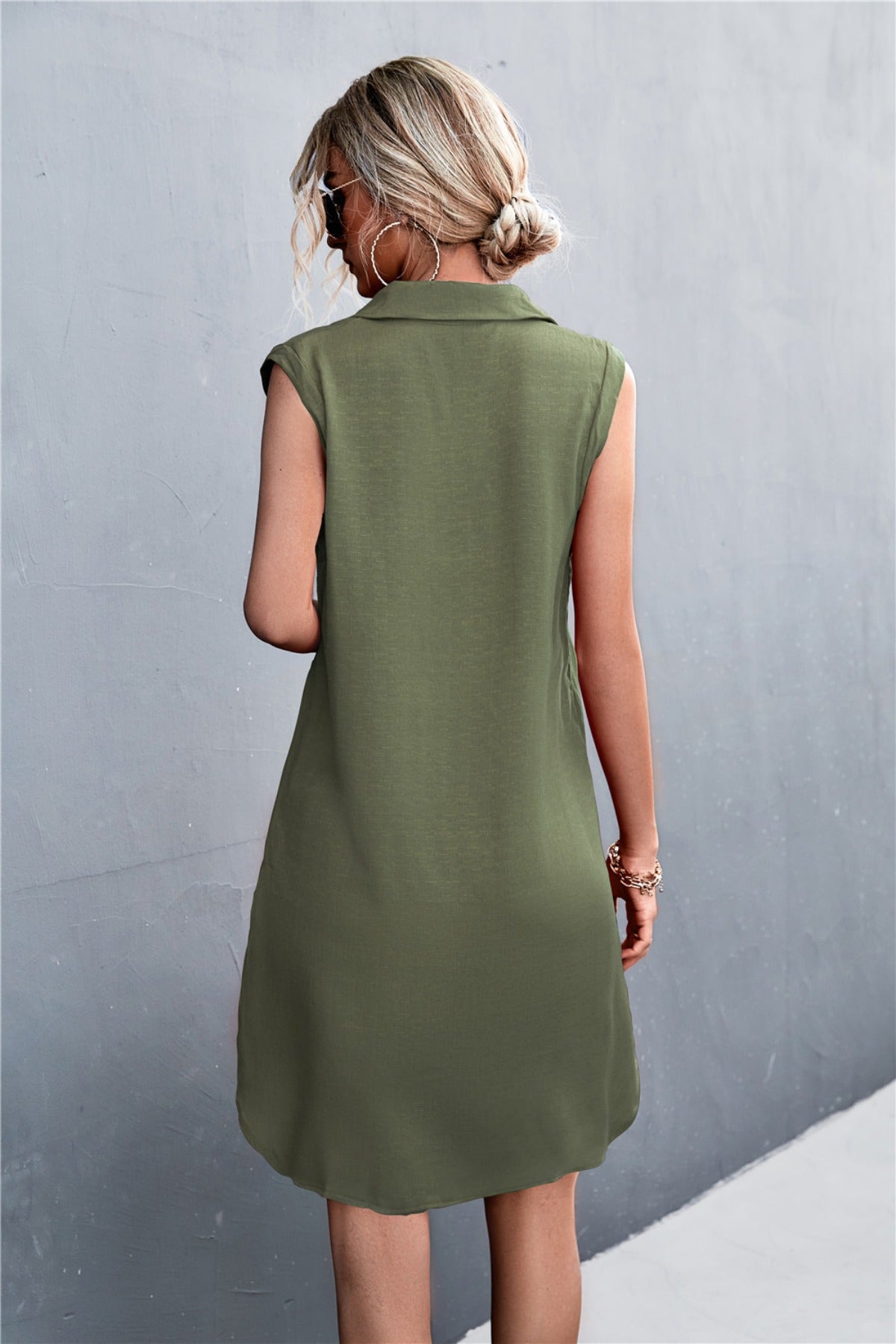 Norvielle Damen Ärmelloses Kleid V-Ausschnitt Knöpfe