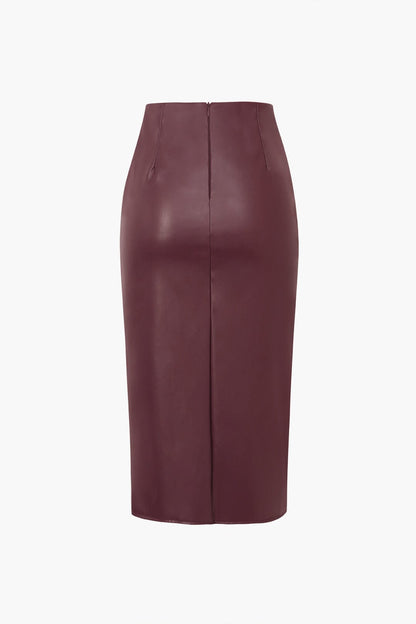 Damen Midirock Kunstleder Asymmetrisch