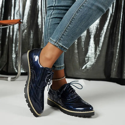 Damen Oxford-Schuhe Leder Klobige Sohle