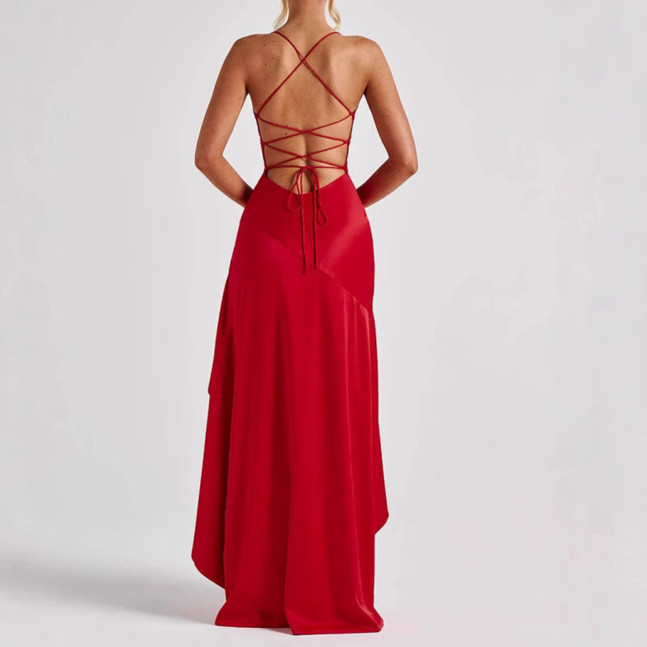 Norvielle Damen Unregelmäßiges Rüschenkleid Rückenausschnitt