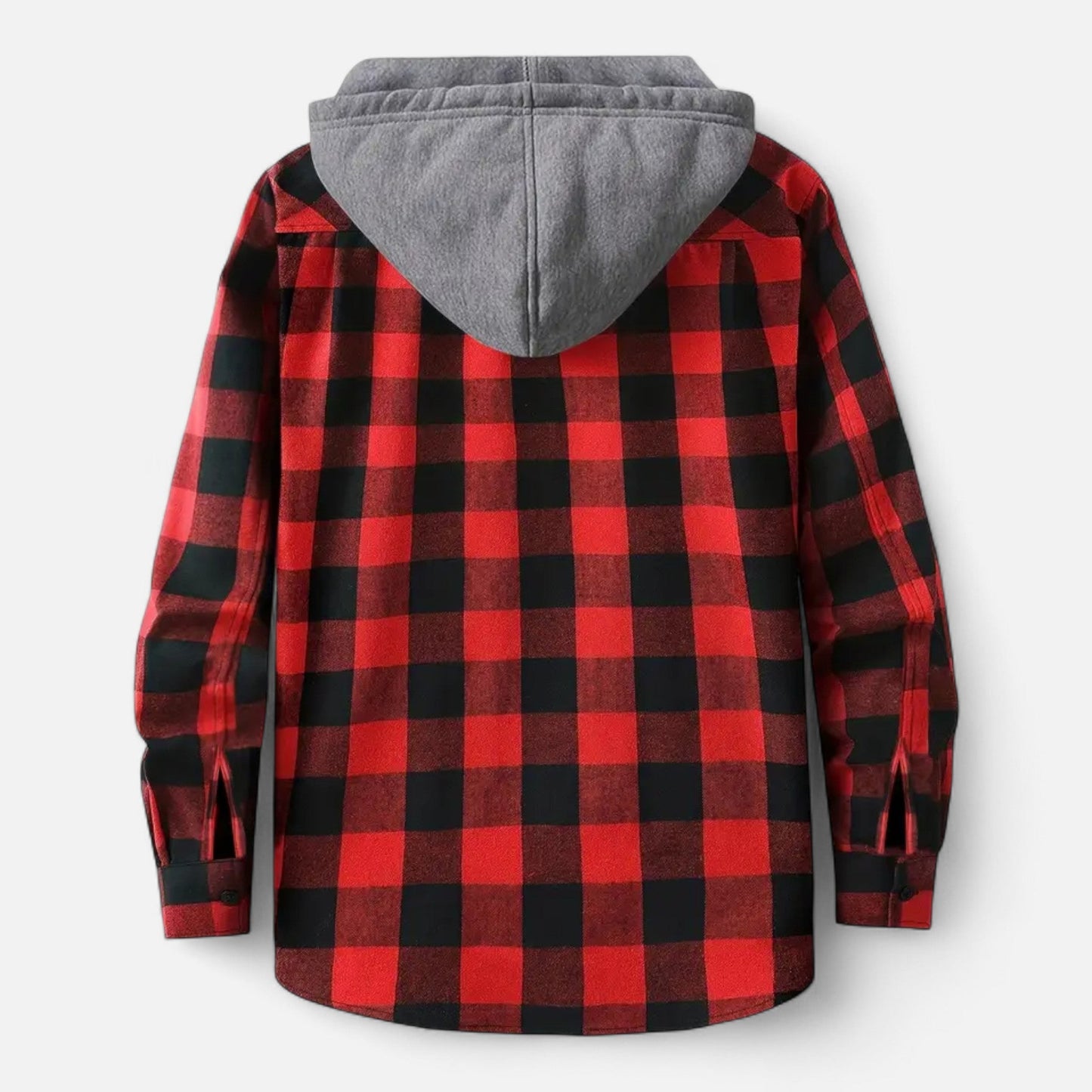 Herren Karo-Hoodie mit Knöpfen und Kordelzug