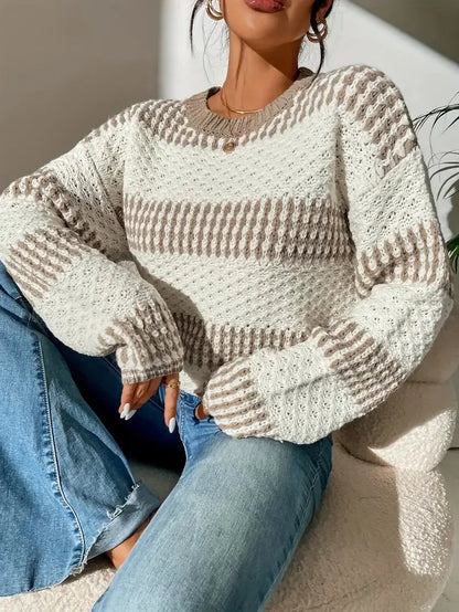 Damen Strickpullover Rundhals Warm Beige