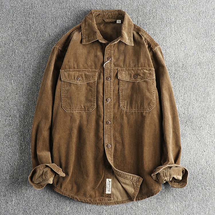 Herren Corduroy Hemd Baumwolle Retro Style Locker Sitz