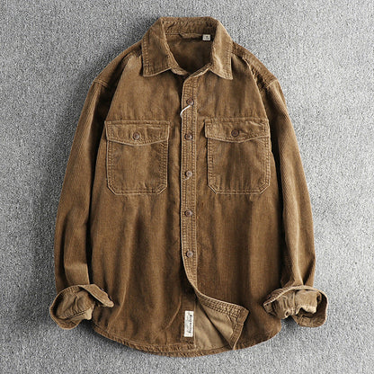 Herren Corduroy Hemd Baumwolle Retro Style Locker Sitz