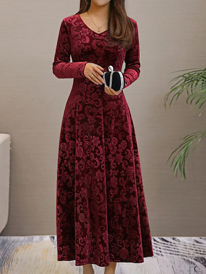 Damen Abendkleid Langarm V-Ausschnitt