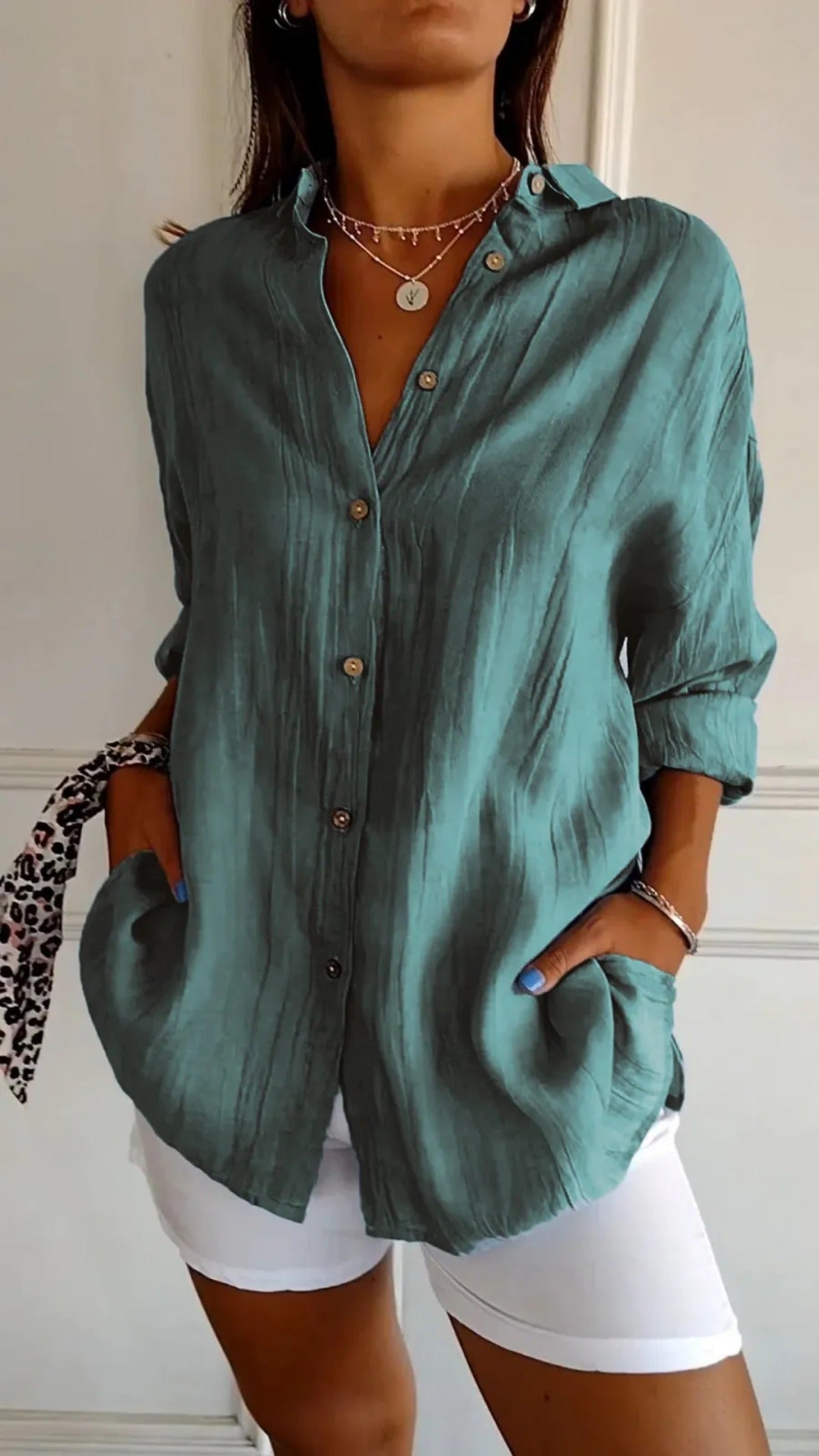 Norvielle Damen Lockeres Button-Down-Hemd