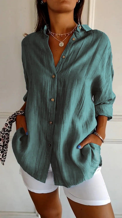 Norvielle Damen Lockeres Button-Down-Hemd
