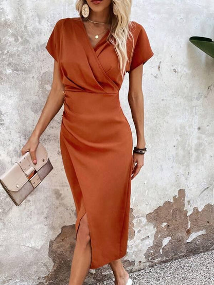 Norvielle Damen Midi-Kleid V-Ausschnitt Schlitz