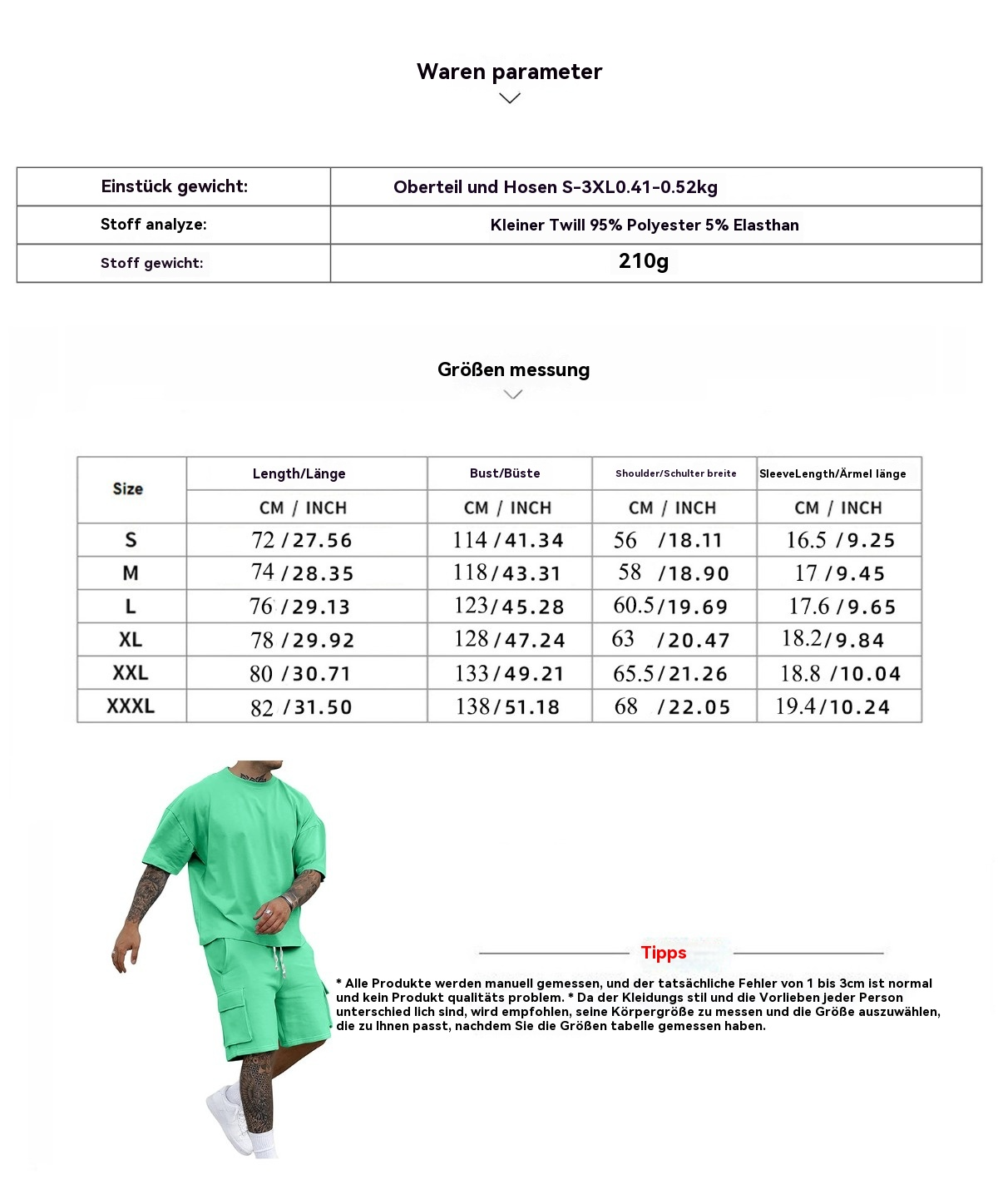 Norvielle Herren Sportanzug T-Shirt Werkzeugshorts