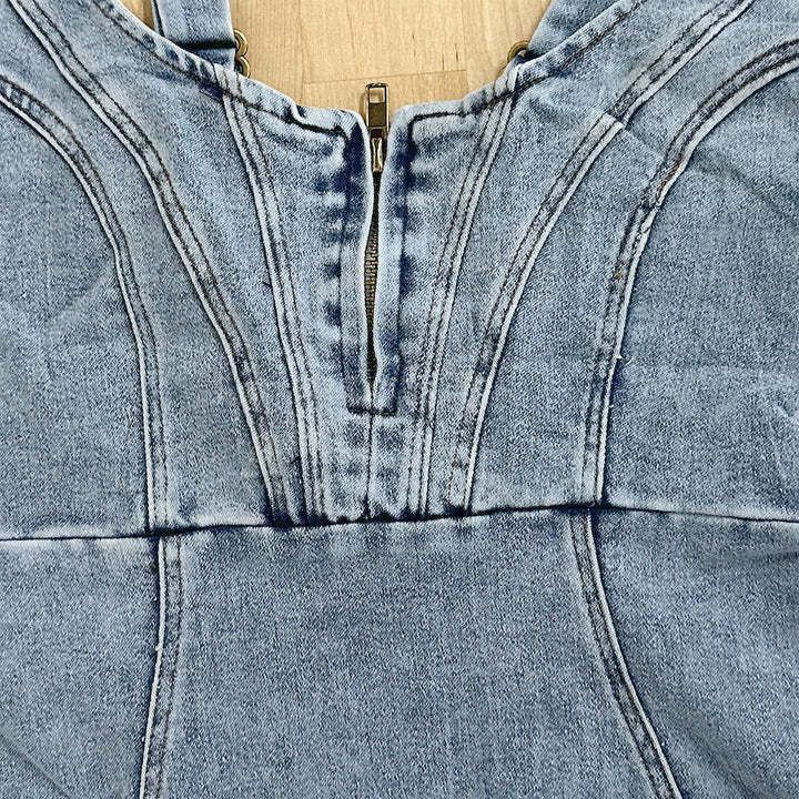 Damen Midikleid Jeans Reißverschluss