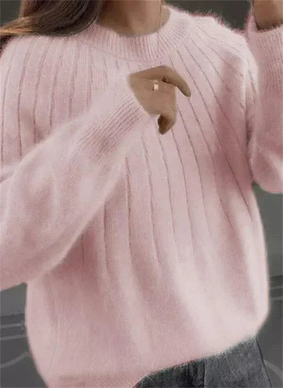 Damen Strickpullover Weich Flauschig Beige