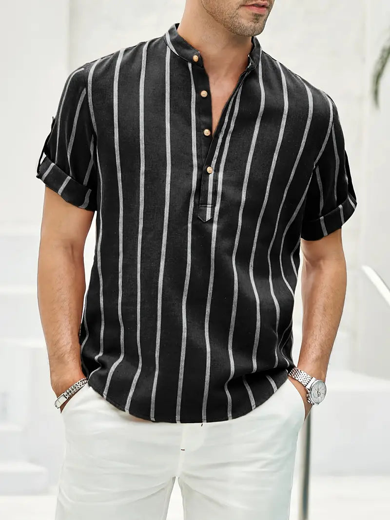 Herren Kurzarm Hemd Streifenmuster Sommerhemd