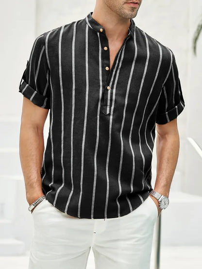 Herren Kurzarm Hemd Streifenmuster Sommerhemd