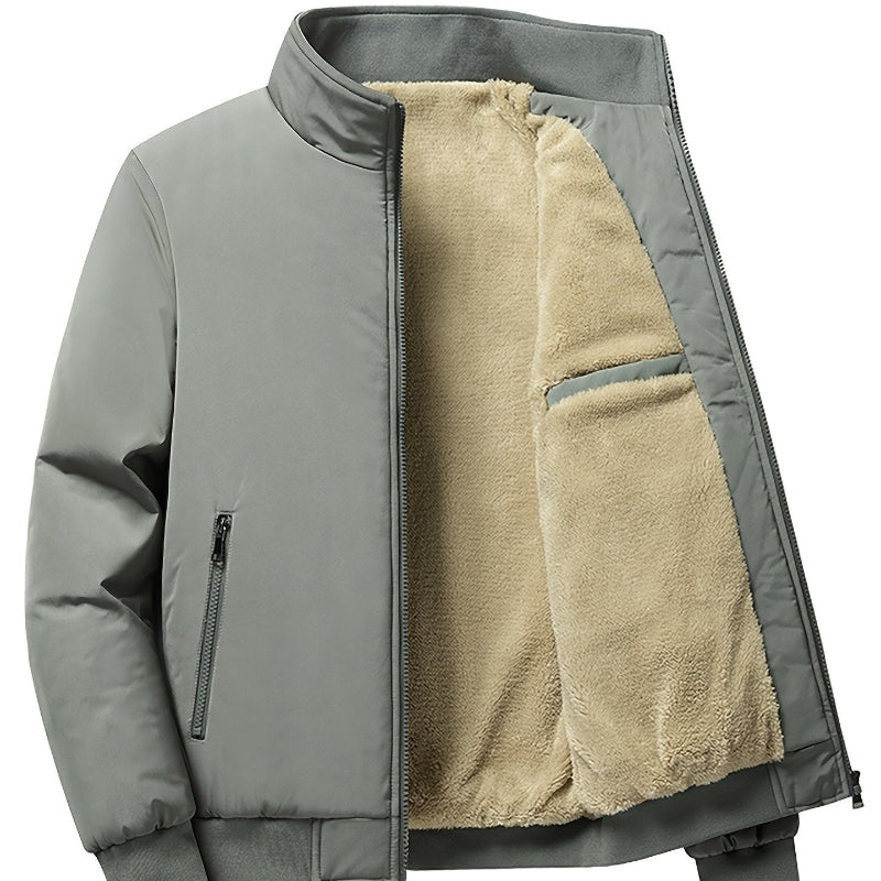 Herren Outdoorjacke Fleecefutter Reißverschluss Uni Stehkragen