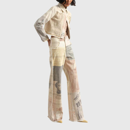 Damen Vintage Hochbundjeans mit Print