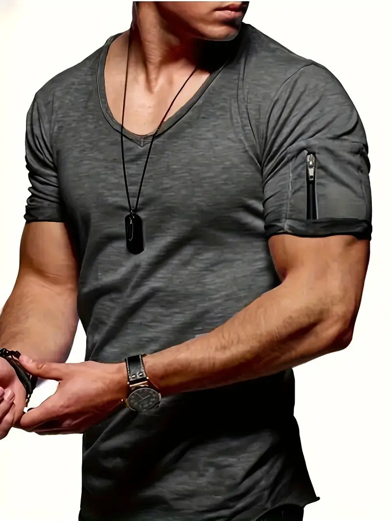 Herren T-Shirt V-Ausschnitt Weich Baumwolle