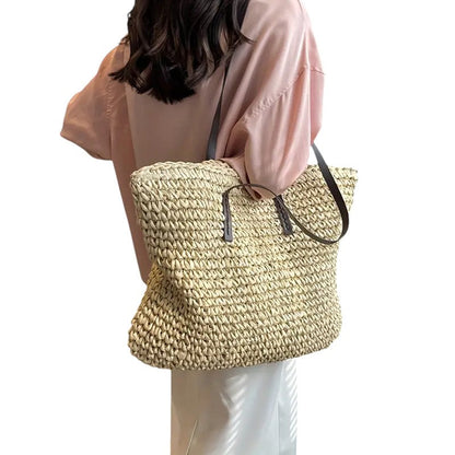 Damen Strandtasche Groß Leinwand Beige