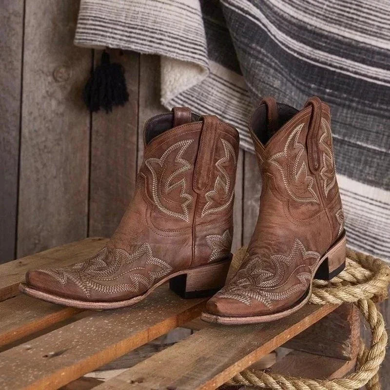 Damen Cowboy-Stiefel Western-Stickerei Braun - Norvielle