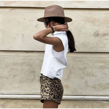 Norvielle Damen Leopard Denim Shorts
