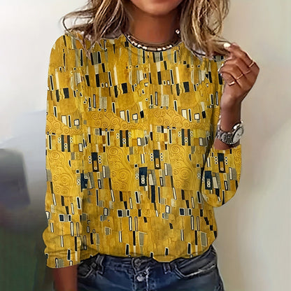 Gelbe Damenbluse Abstrakt Print Rundhals - Norvielle