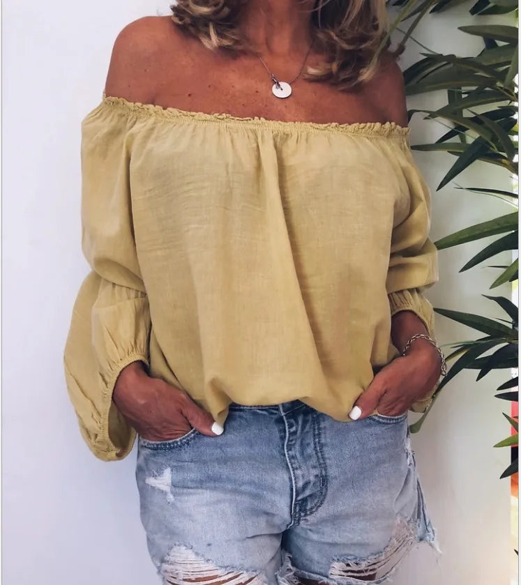 Norvielle Damen Off-Shoulder-Bluse Elegante Ballonärmel