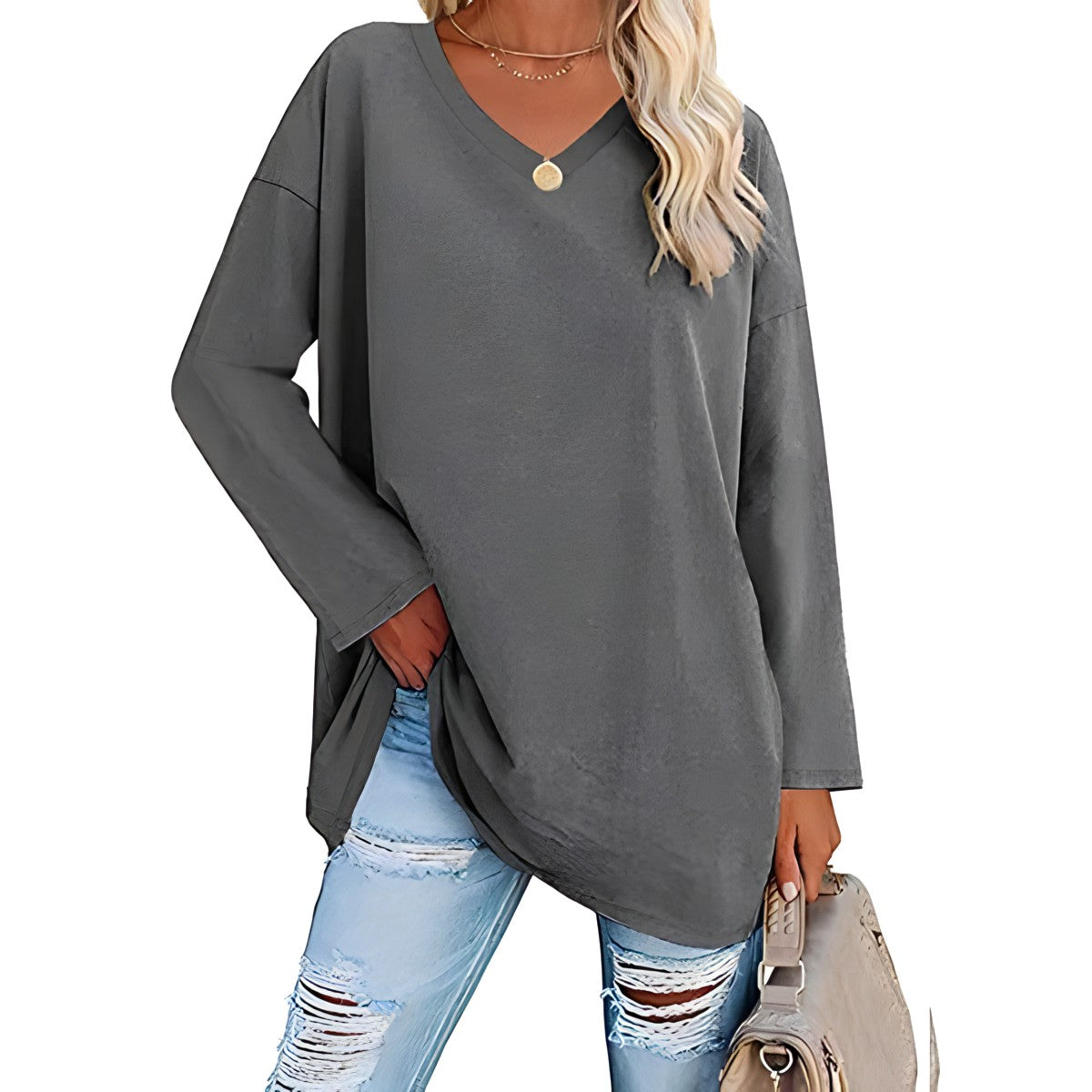 Damen V-Ausschnitt Pullover Relaxed Fit