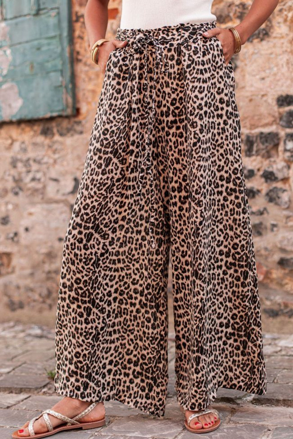 Damen Leopard Beinformed Pants mit Zugband Weite