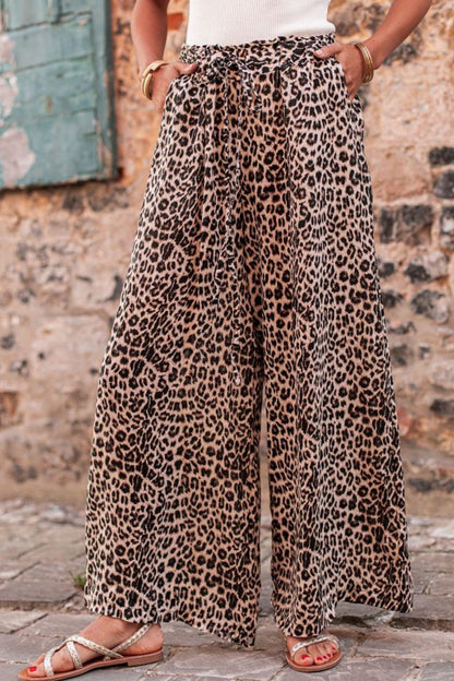 Damen Leopard Beinformed Pants mit Zugband Weite