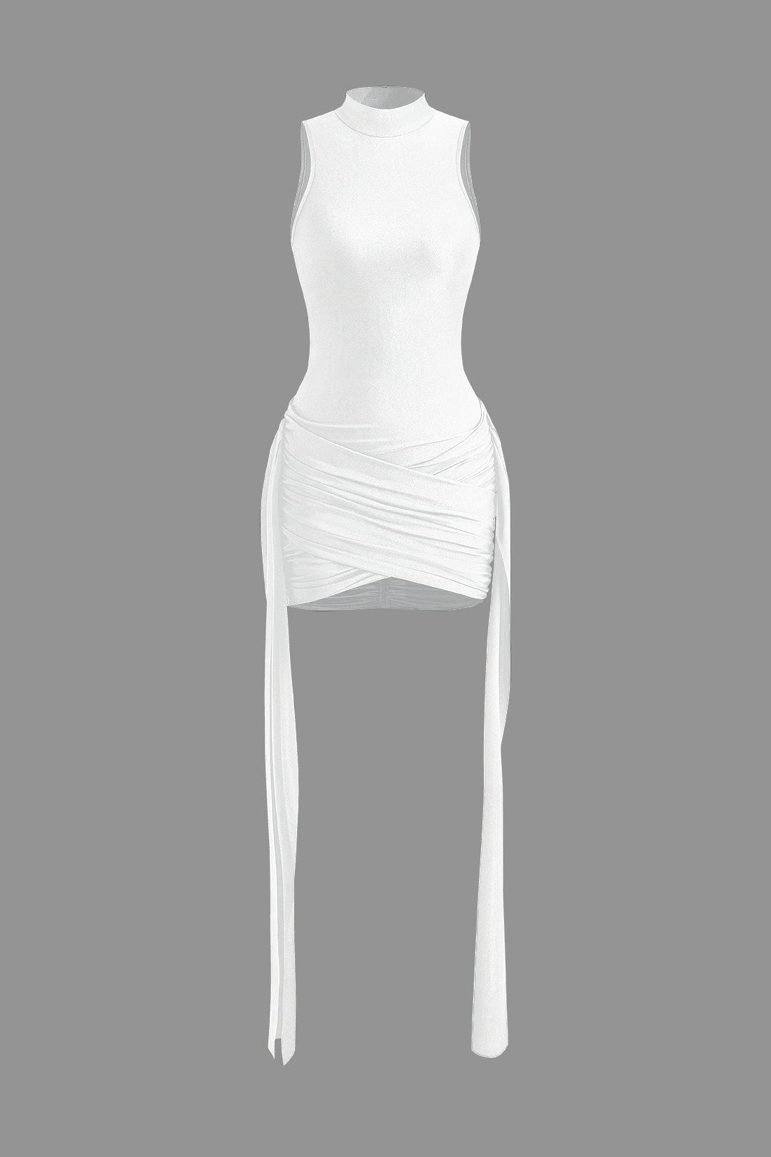 Elegantes Damen Minikleid Hochkragen Bodycon mit Drapierung