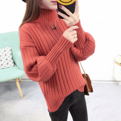 Damen Strickpullover Hoher Kragen Lässig Beige