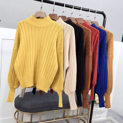 Damen Strickpullover Hoher Kragen Lässig Beige - Norvielle