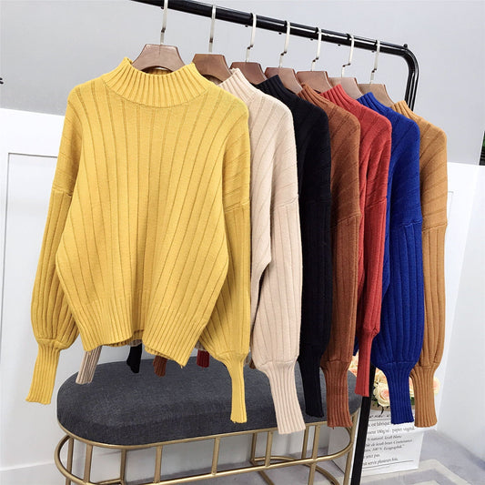 Damen Strickpullover Hoher Kragen Lässig Beige - Norvielle