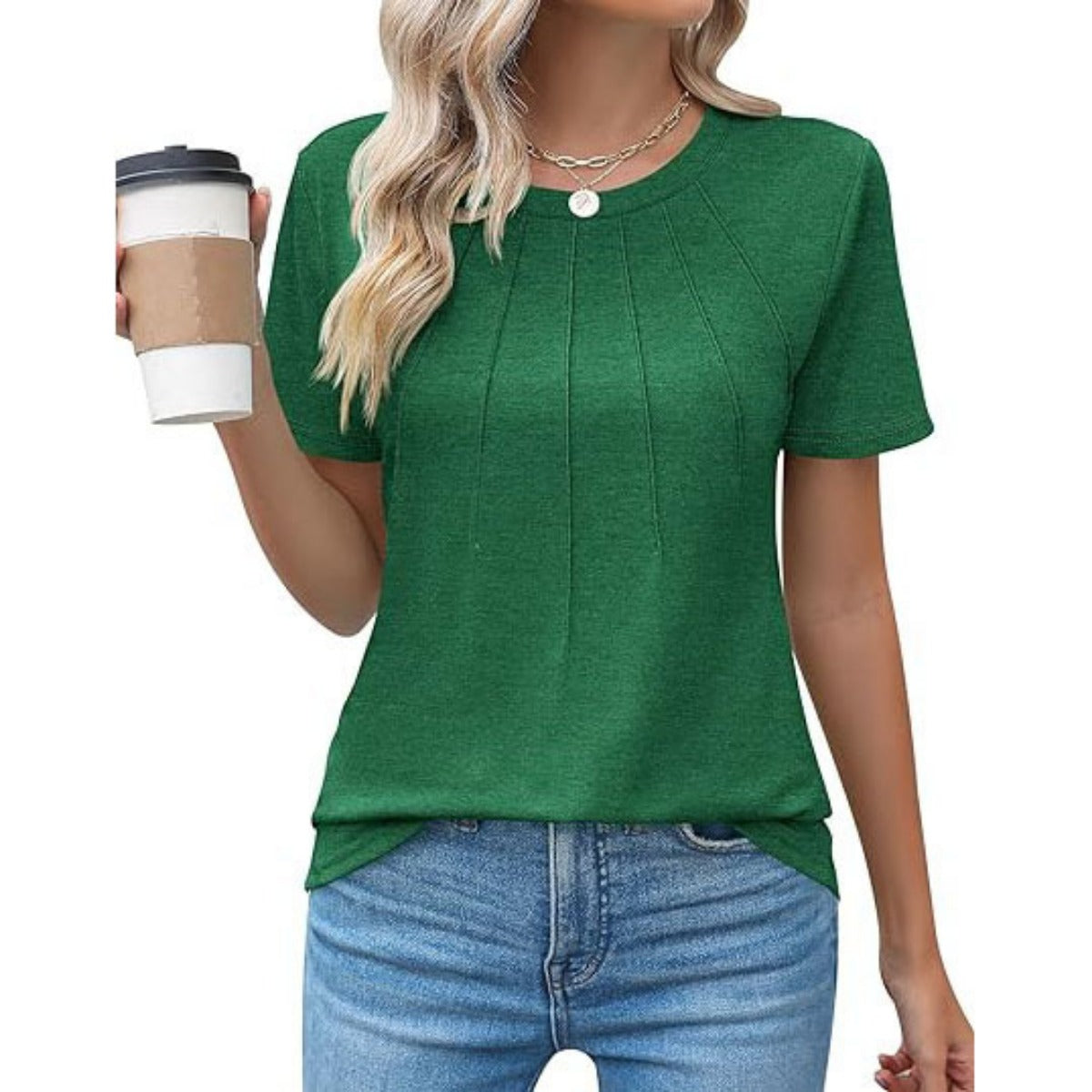 Damen Plissee-T-Shirt Rundhalsausschnitt