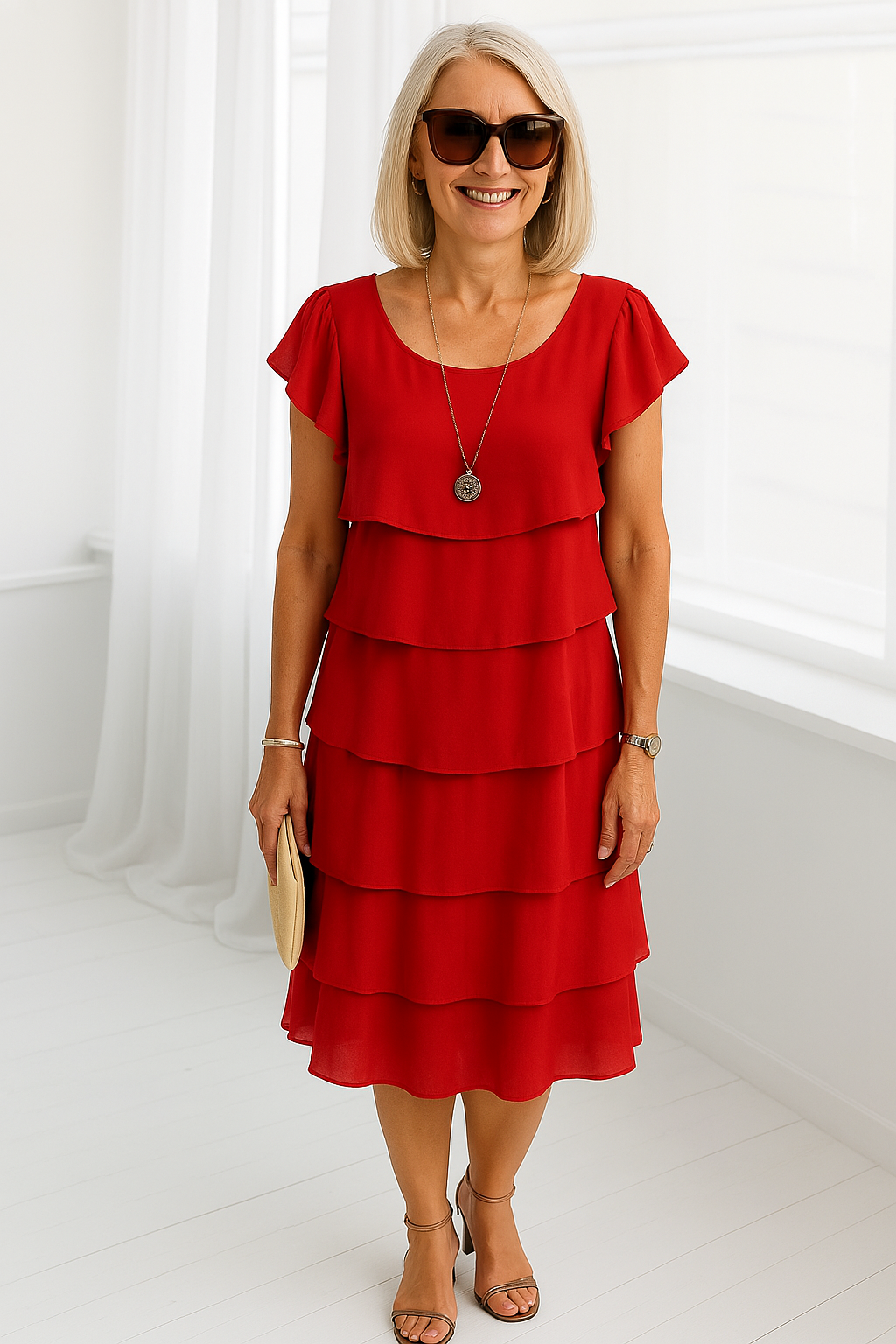 Damen Midikleid mit Rüschen und Lagen für besondere Anlässe - Norvielle