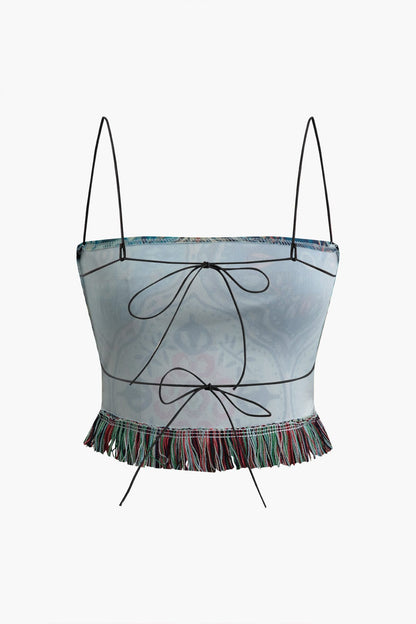 Damen Zweiteiler-Set Boho-Print Fransen