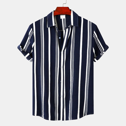 Norvielle Herren Hemd Gestreift Baumwolle Lockeres Design Weiss