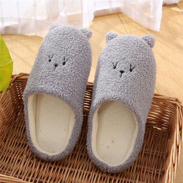 Flauschige Damen Tierpantoffeln Weich Beige