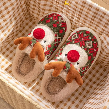 Weihnachtliche Damen Hausschuhe Warm Plüsch Bestickt Rot