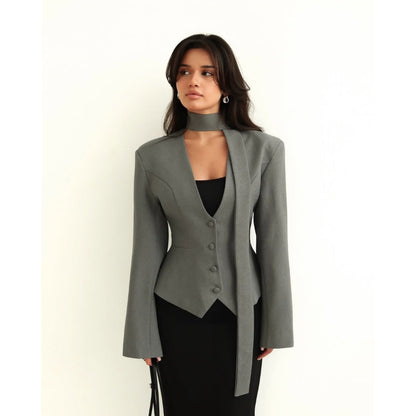 Damen Blazerjacke Langärmlig mit Schal Rosé