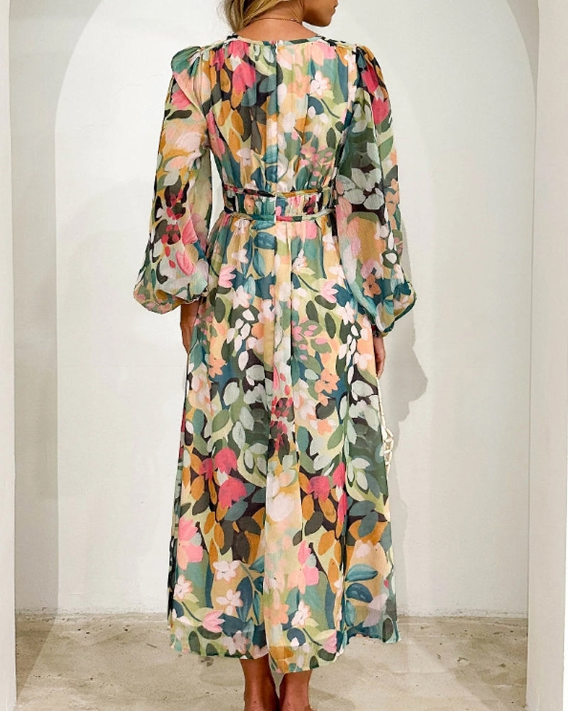 Norvielle Damen Maxi-Kleid Blumenmuster Boho-Stil
