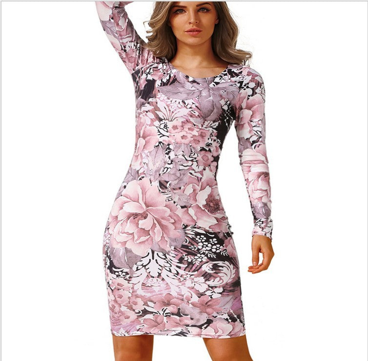 Damen Etuikleid Floralmuster Langer Arm Norvielle