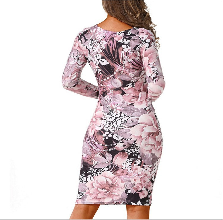 Damen Etuikleid Floralmuster Langer Arm Norvielle