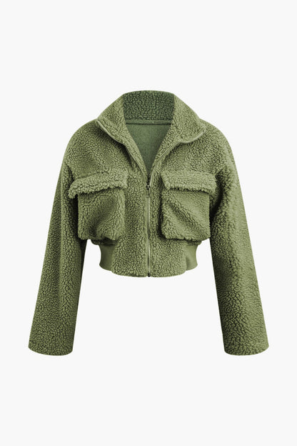 Misha Damen Teddy-Zweiteiler Cargohose Cropped-Jacke