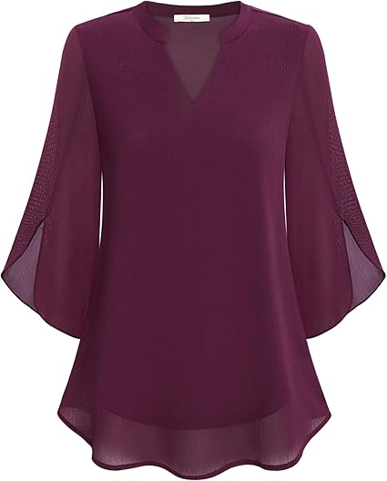 Damen Chiffon Bluse Doppelschicht Leicht Rosa